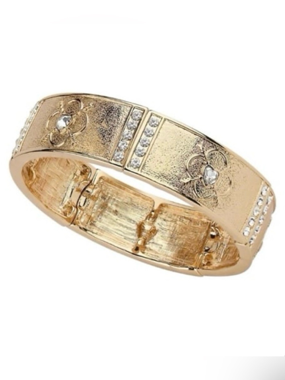 Park Lane Bloom Gold Floral Stretch Bangle Bracelet With Crystal Accents